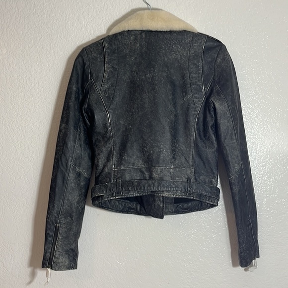 NWT Current/Elliott The Shearling Leather Biker Black Jacket Sz 1 - Picture 7 of 11